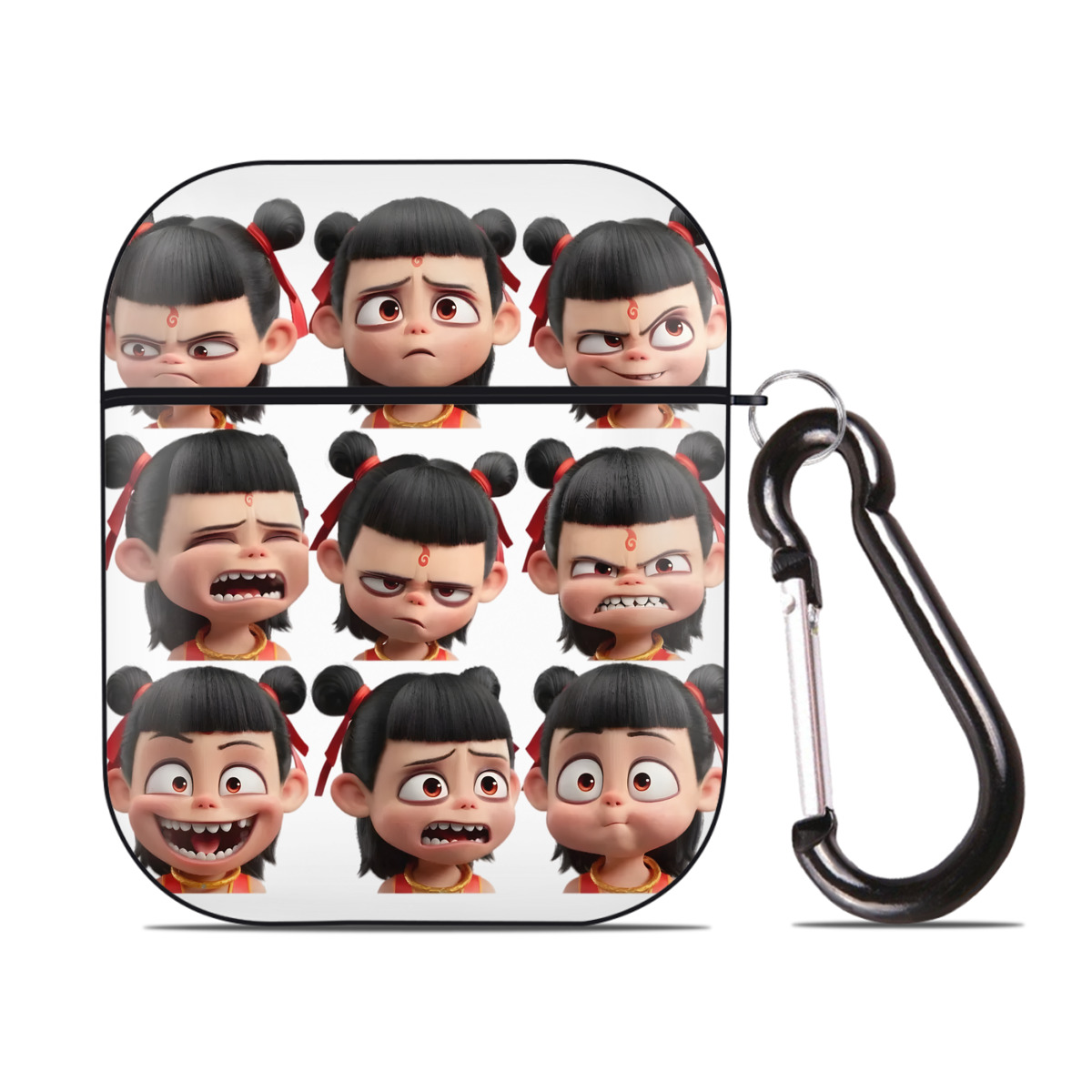（画像用） Ne Zha 2 ナタ 魔童の大暴れ AirPods 第2世代保護ケース ハードシェル ブラック 耐衝撃・防指紋・カラビナ付き