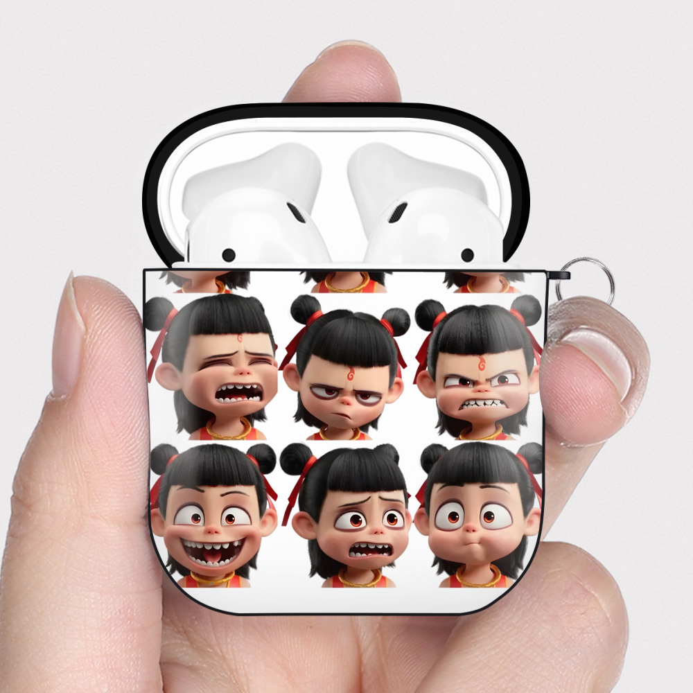 （画像用） Ne Zha 2 ナタ 魔童の大暴れ AirPods 第2世代保護ケース ハードシェル ブラック 耐衝撃・防指紋・カラビナ付き