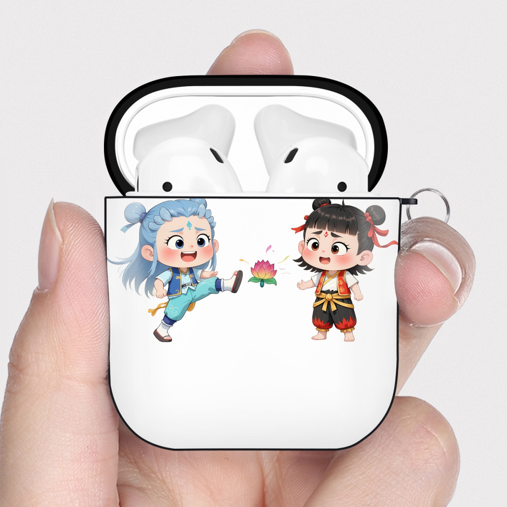 （画像用） Ne Zha 2 ナタ 魔童の大暴れ AirPods 第2世代保護ケース ハードシェル ブラック 耐衝撃・防指紋・カラビナ付き