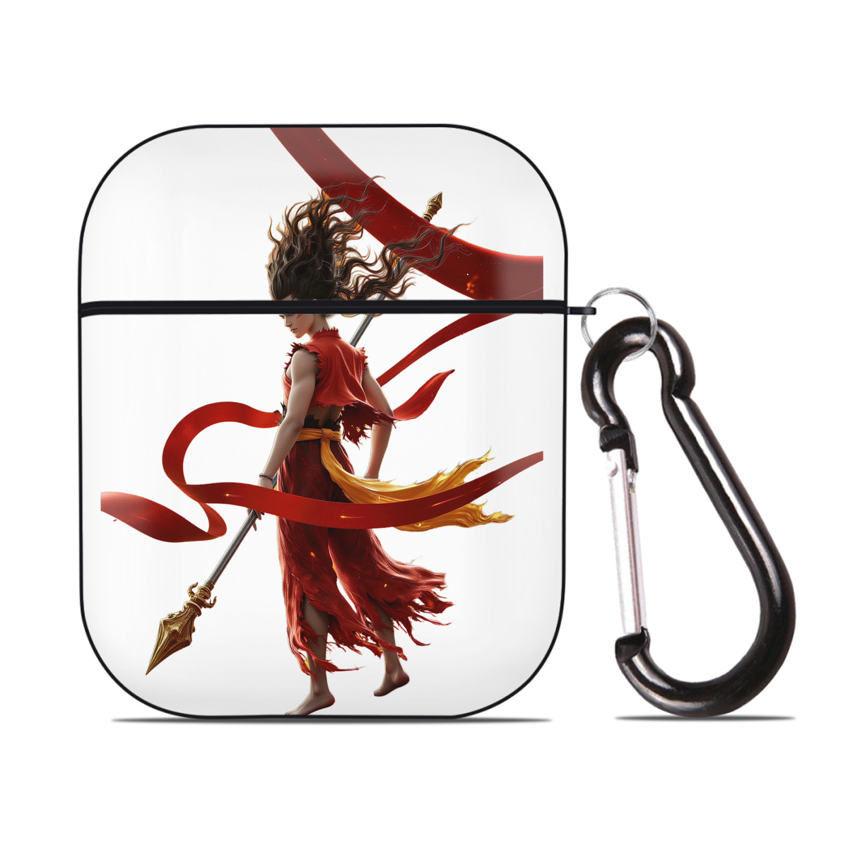 （画像用） Ne Zha 2 ナタ 魔童の大暴れ AirPods 第2世代保護ケース ハードシェル ブラック 耐衝撃・防指紋・カラビナ付き