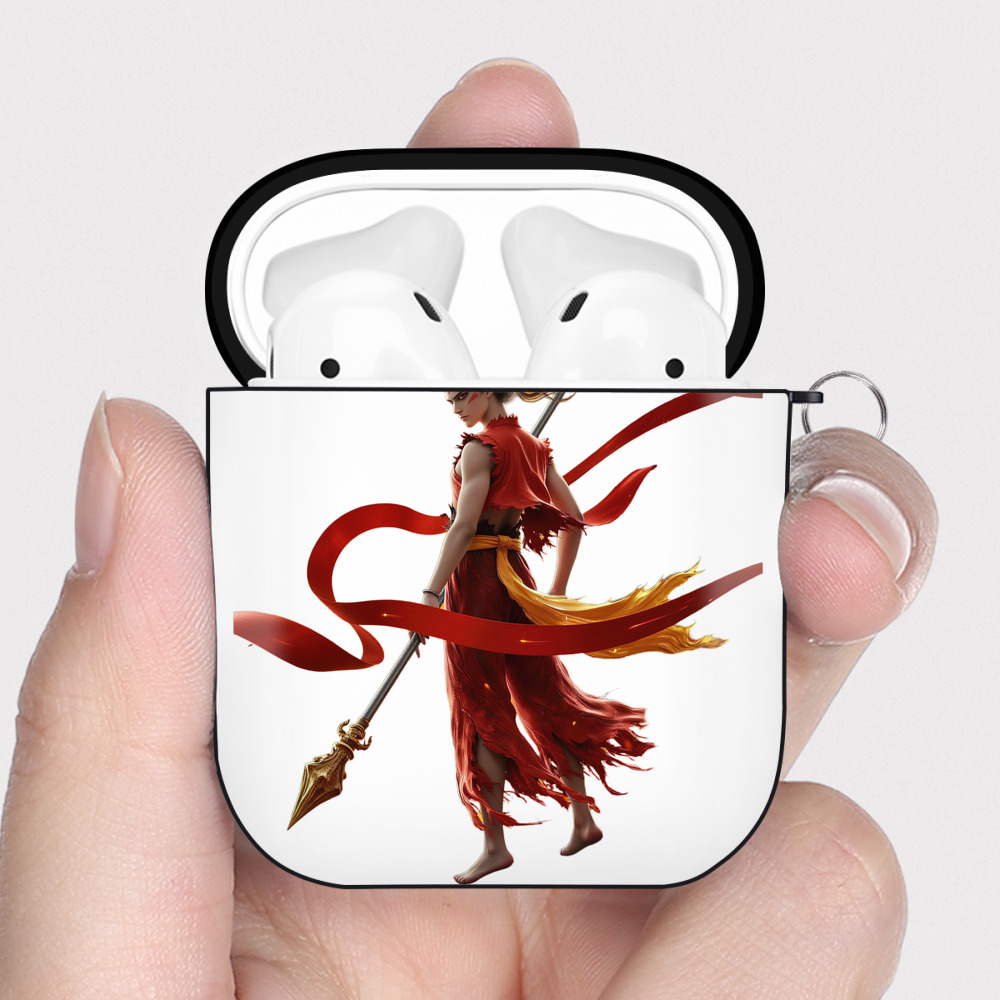 （画像用） Ne Zha 2 ナタ 魔童の大暴れ AirPods 第2世代保護ケース ハードシェル ブラック 耐衝撃・防指紋・カラビナ付き