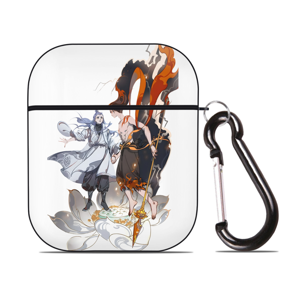 （画像用） Ne Zha 2 ナタ 魔童の大暴れ AirPods 第2世代保護ケース ハードシェル ブラック 耐衝撃・防指紋・カラビナ付き