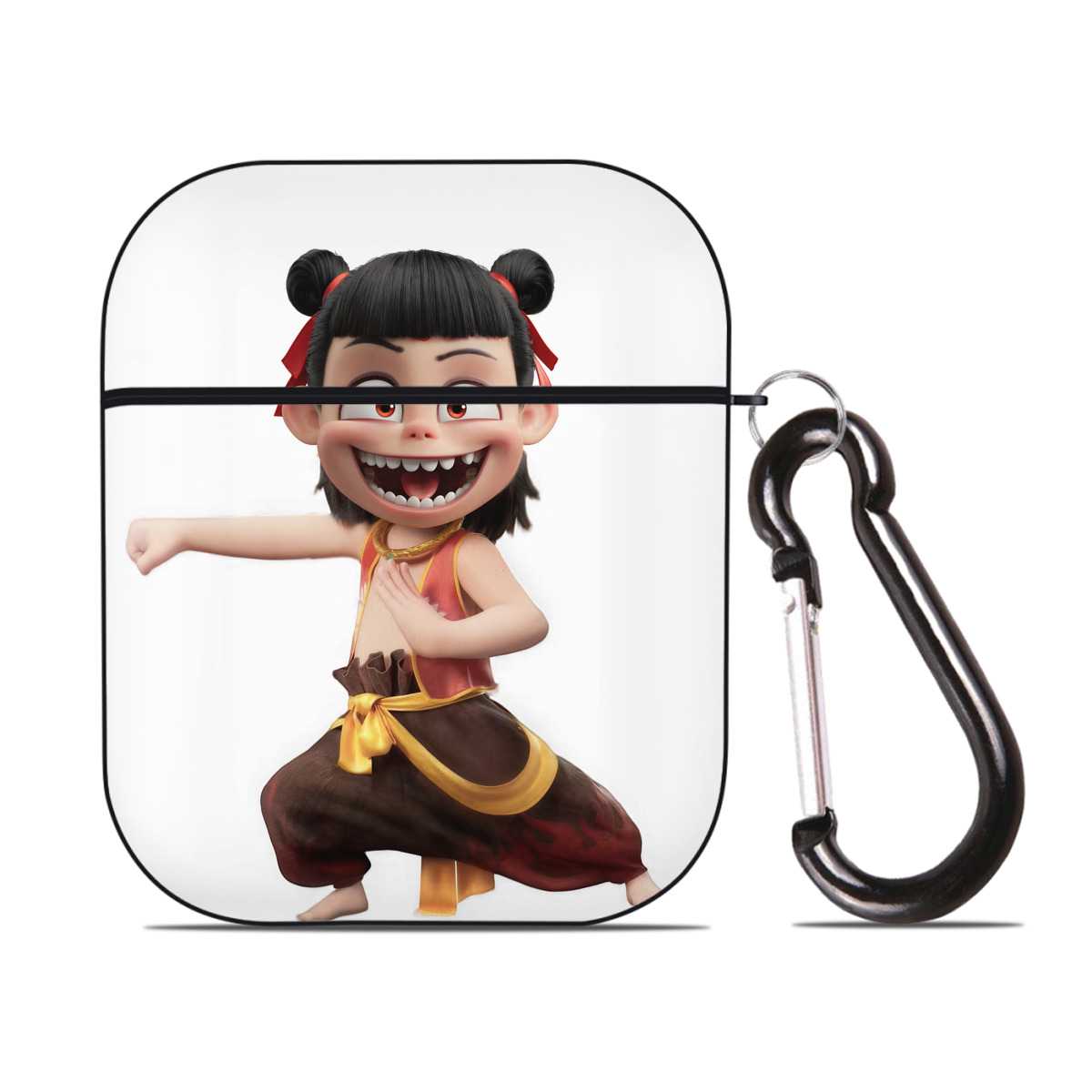 （画像用） Ne Zha 2 ナタ 魔童の大暴れ AirPods 第2世代保護ケース ハードシェル ブラック 耐衝撃・防指紋・カラビナ付き