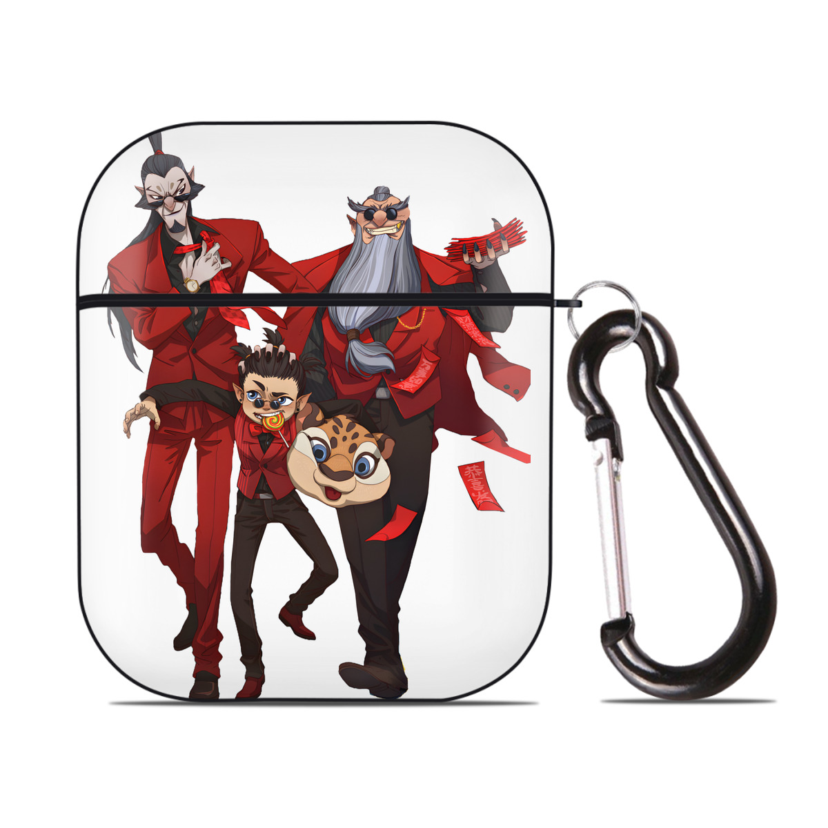 （画像用） Ne Zha 2 ナタ 魔童の大暴れ AirPods 第2世代保護ケース ハードシェル ブラック 耐衝撃・防指紋・カラビナ付き