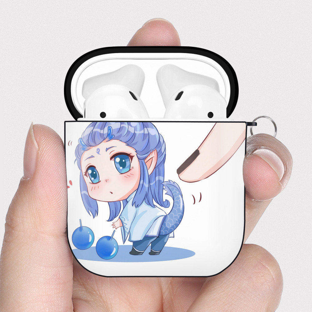 （画像用） Ne Zha 2 ナタ 魔童の大暴れ AirPods 第2世代保護ケース ハードシェル ブラック 耐衝撃・防指紋・カラビナ付き