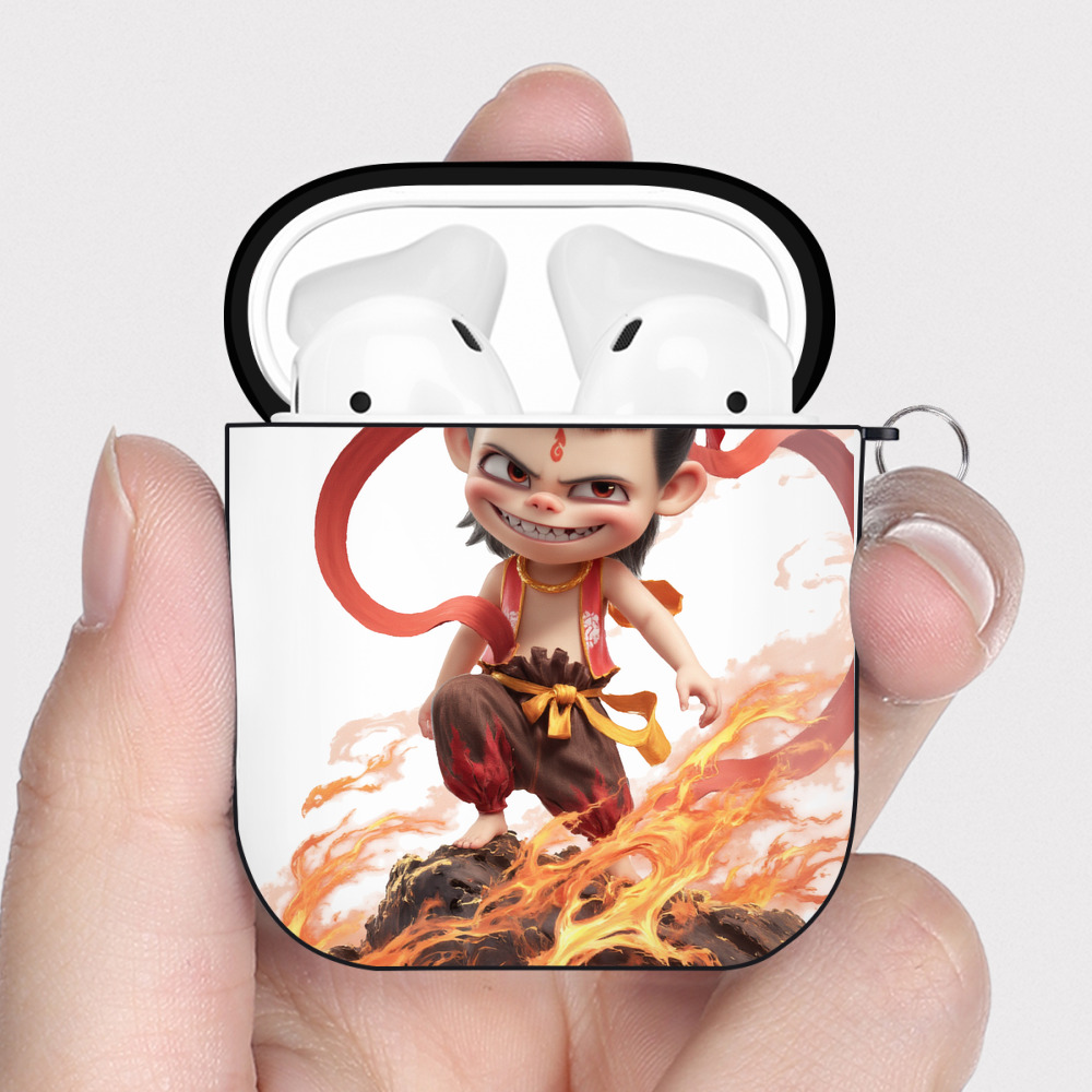 （画像用） Ne Zha 2 ナタ 魔童の大暴れ AirPods 第2世代保護ケース ハードシェル ブラック 耐衝撃・防指紋・カラビナ付き