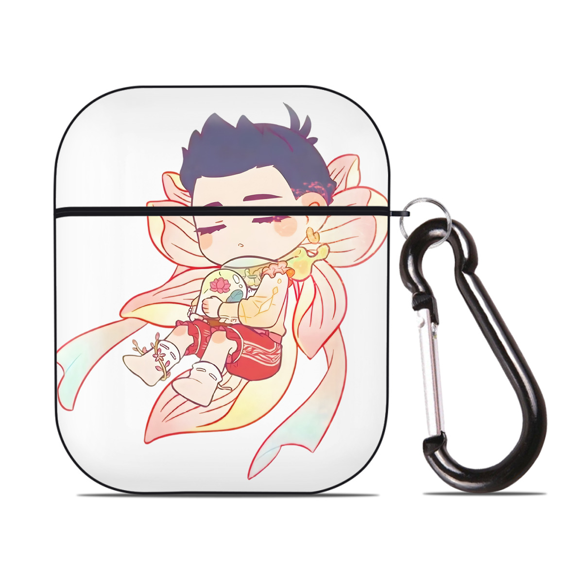 （画像用） Ne Zha 2 ナタ 魔童の大暴れ AirPods 第2世代保護ケース ハードシェル ブラック 耐衝撃・防指紋・カラビナ付き