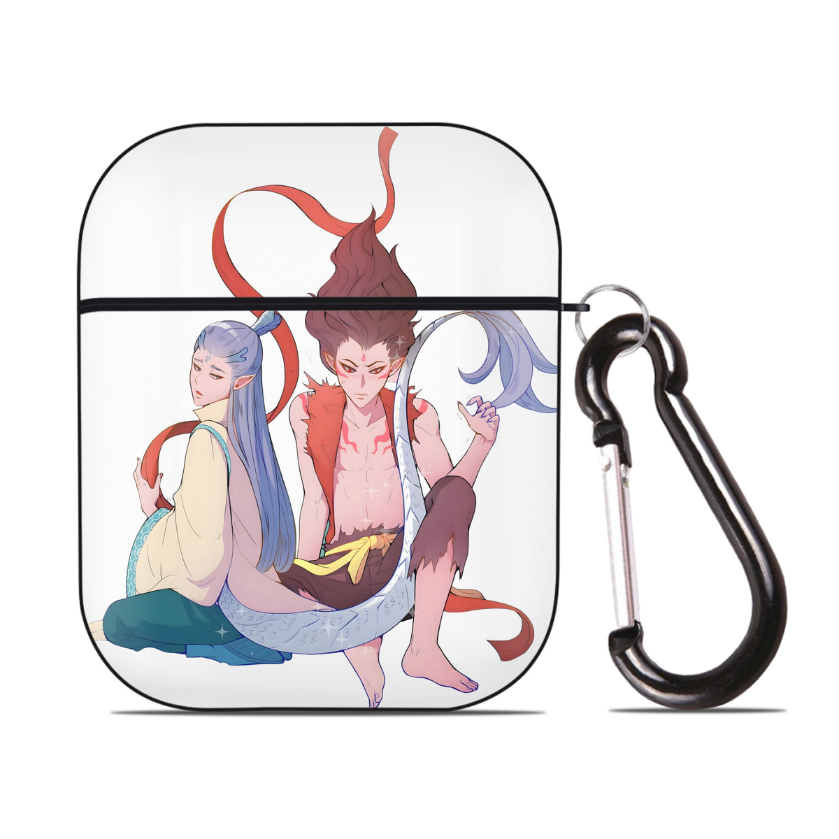 （画像用） Ne Zha 2 ナタ 魔童の大暴れ AirPods 第2世代保護ケース ハードシェル ブラック 耐衝撃・防指紋・カラビナ付き