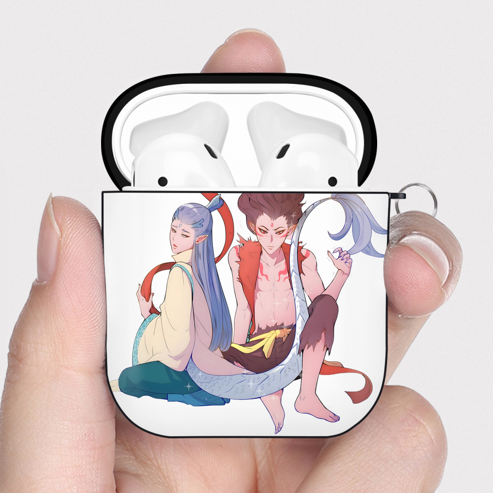 （画像用） Ne Zha 2 ナタ 魔童の大暴れ AirPods 第2世代保護ケース ハードシェル ブラック 耐衝撃・防指紋・カラビナ付き