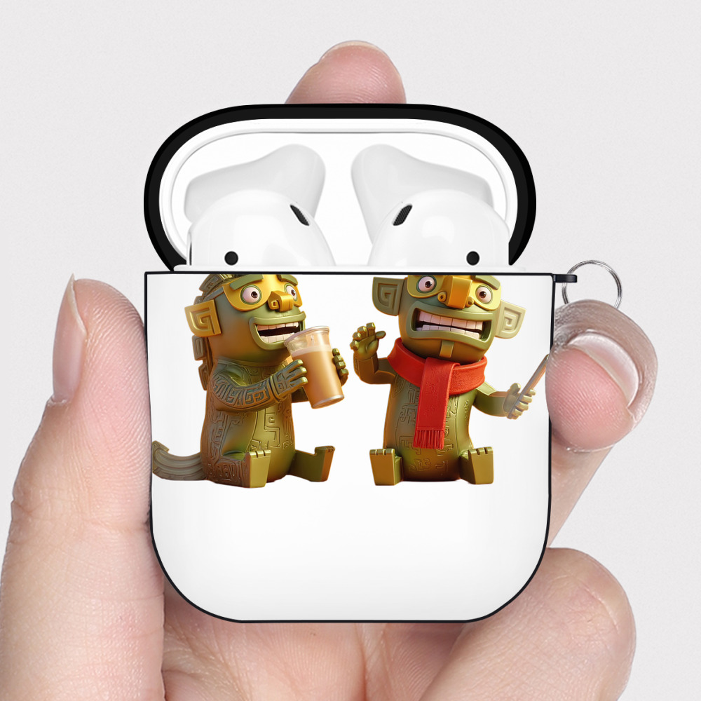 （画像用） Ne Zha 2 ナタ 魔童の大暴れ AirPods 第2世代保護ケース ハードシェル ブラック 耐衝撃・防指紋・カラビナ付き