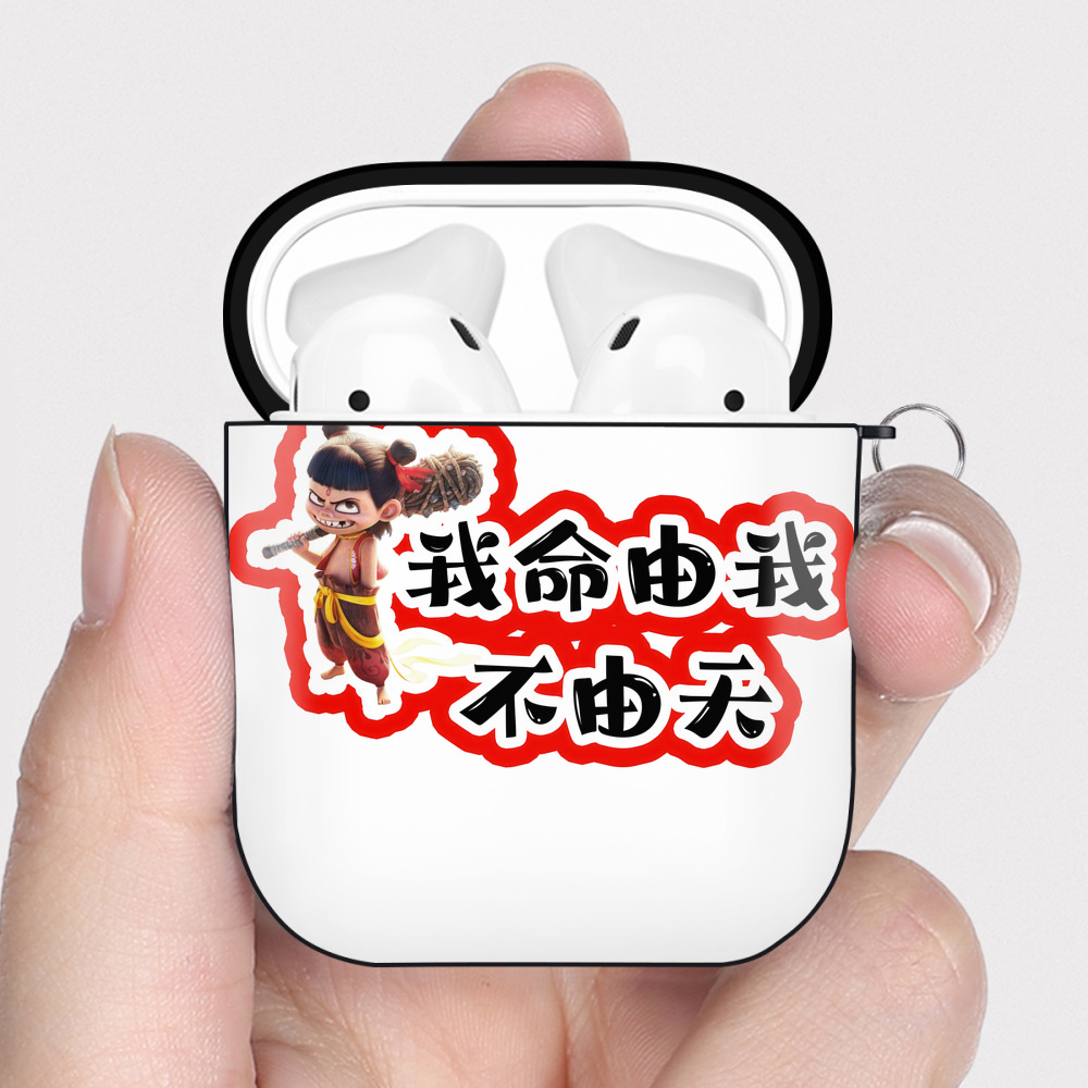 （画像用） Ne Zha 2 ナタ 魔童の大暴れ AirPods 第2世代保護ケース ハードシェル ブラック 耐衝撃・防指紋・カラビナ付き