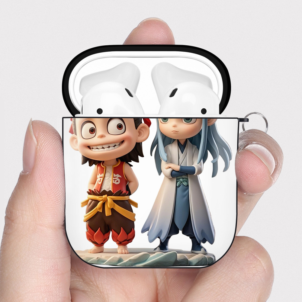 （画像用） Ne Zha 2 ナタ 魔童の大暴れ AirPods 第2世代保護ケース ハードシェル ブラック 耐衝撃・防指紋・カラビナ付き