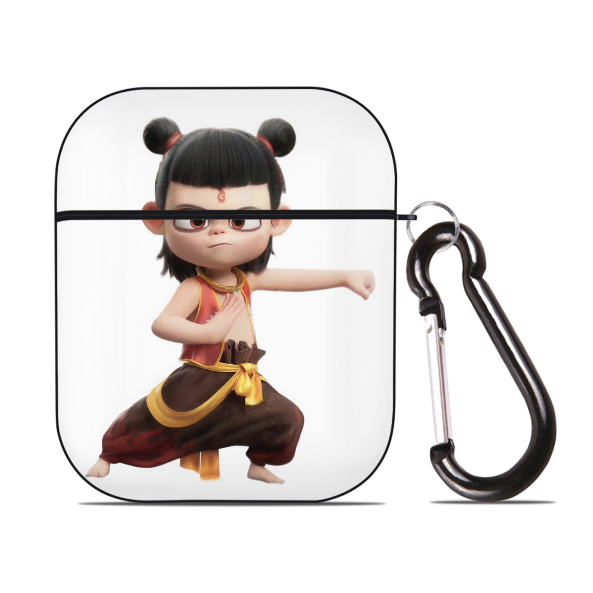 （画像用） Ne Zha 2 ナタ 魔童の大暴れ AirPods 第2世代保護ケース ハードシェル ブラック 耐衝撃・防指紋・カラビナ付き