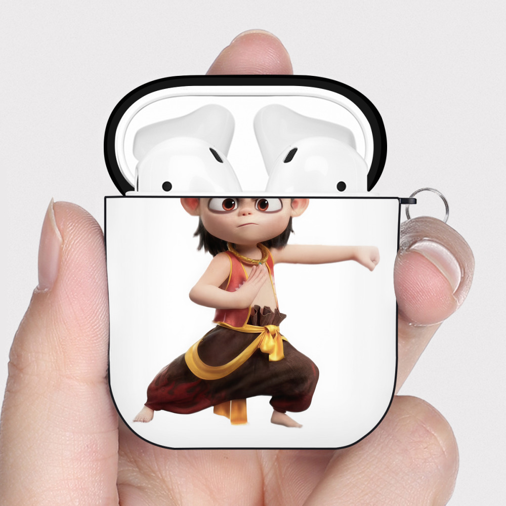 （画像用） Ne Zha 2 ナタ 魔童の大暴れ AirPods 第2世代保護ケース ハードシェル ブラック 耐衝撃・防指紋・カラビナ付き