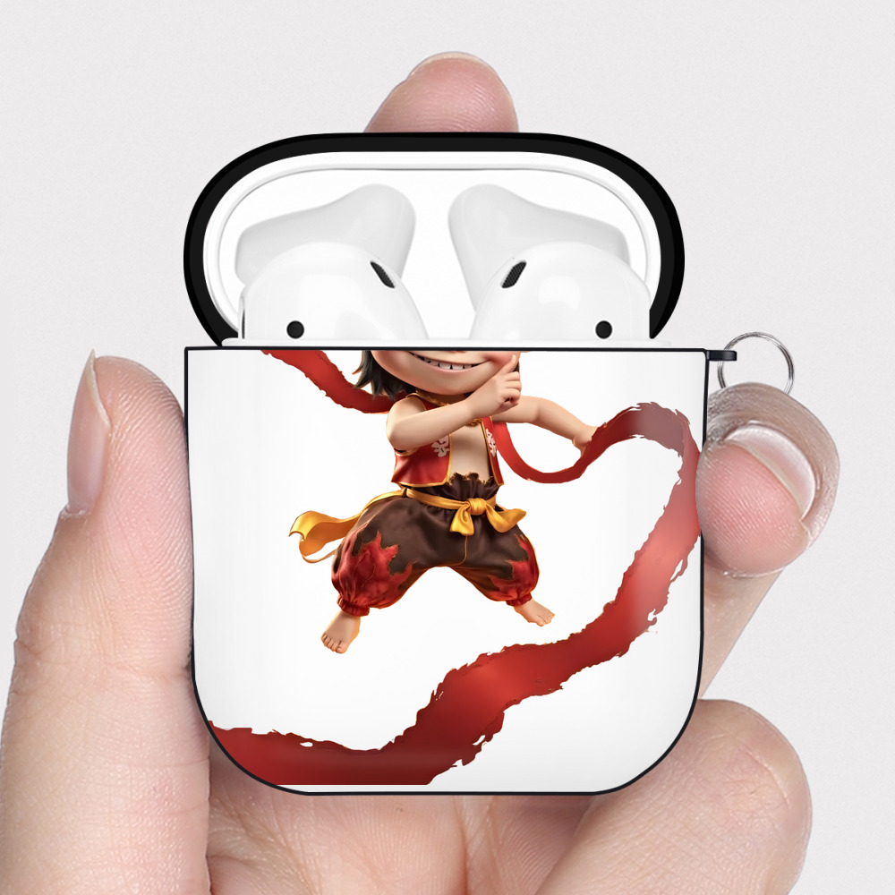 （画像用） Ne Zha 2 ナタ 魔童の大暴れ AirPods 第2世代保護ケース ハードシェル ブラック 耐衝撃・防指紋・カラビナ付き