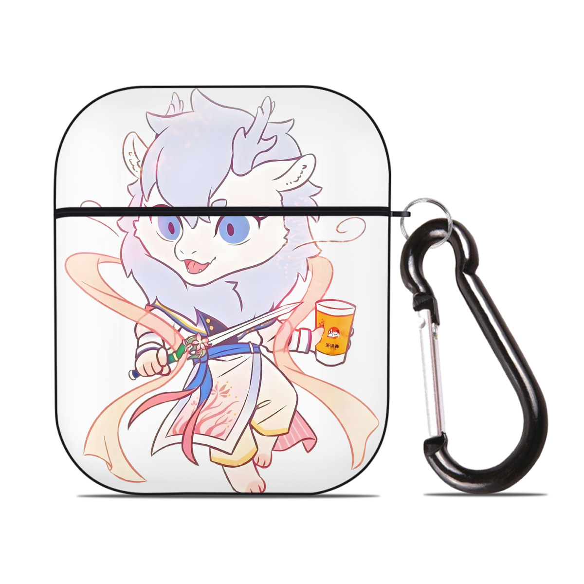 （画像用） Ne Zha 2 ナタ 魔童の大暴れ AirPods 第2世代保護ケース ハードシェル ブラック 耐衝撃・防指紋・カラビナ付き