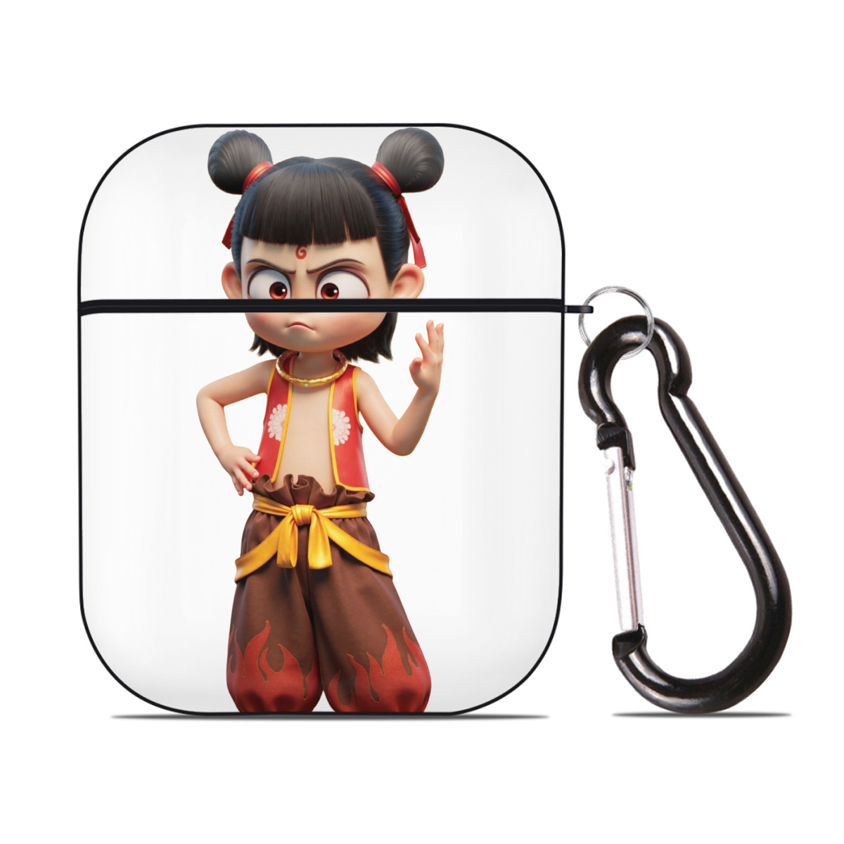 （画像用） Ne Zha 2 ナタ 魔童の大暴れ AirPods 第2世代保護ケース ハードシェル ブラック 耐衝撃・防指紋・カラビナ付き