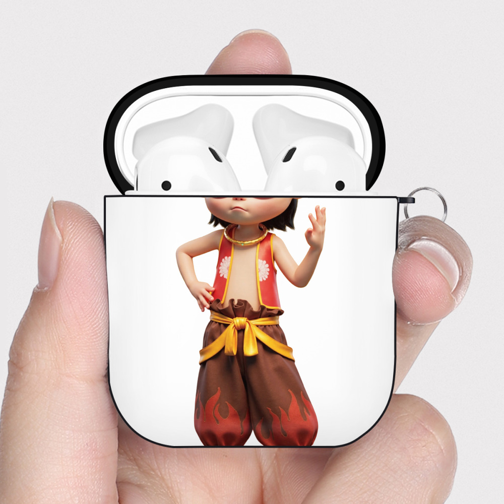 （画像用） Ne Zha 2 ナタ 魔童の大暴れ AirPods 第2世代保護ケース ハードシェル ブラック 耐衝撃・防指紋・カラビナ付き