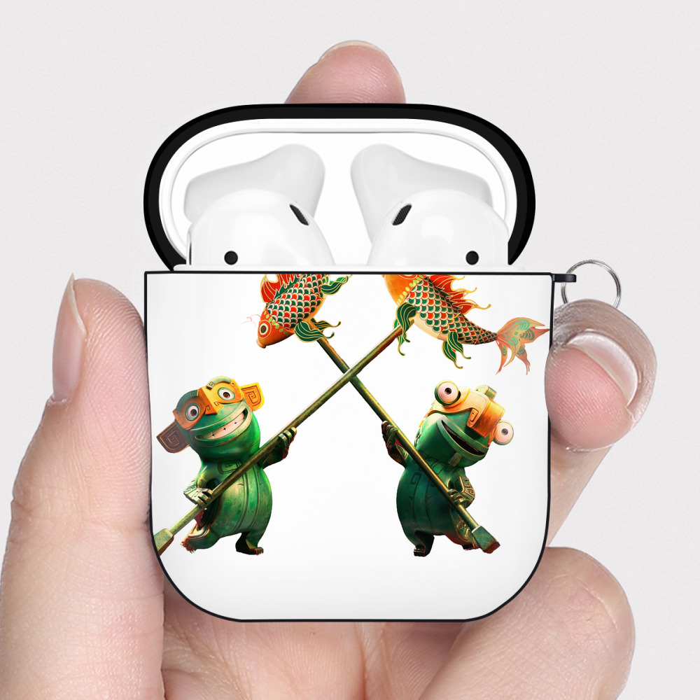 （画像用） Ne Zha 2 ナタ 魔童の大暴れ AirPods 第2世代保護ケース ハードシェル ブラック 耐衝撃・防指紋・カラビナ付き