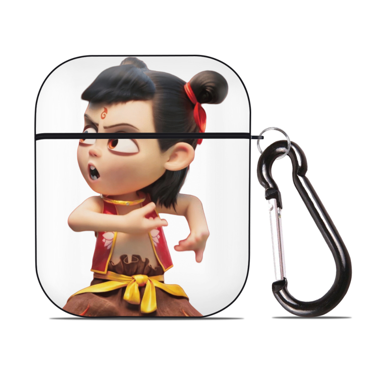 （画像用） Ne Zha 2 ナタ 魔童の大暴れ AirPods 第2世代保護ケース ハードシェル ブラック 耐衝撃・防指紋・カラビナ付き