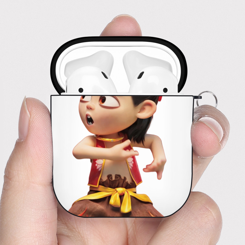（画像用） Ne Zha 2 ナタ 魔童の大暴れ AirPods 第2世代保護ケース ハードシェル ブラック 耐衝撃・防指紋・カラビナ付き