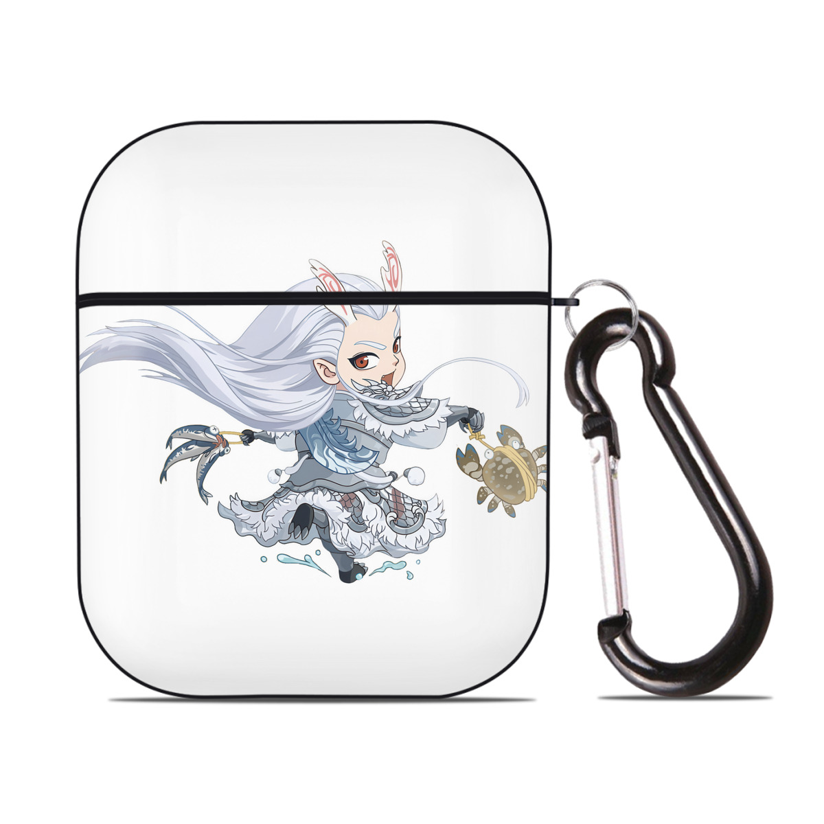 （画像用） Ne Zha 2 ナタ 魔童の大暴れ AirPods 第2世代保護ケース ハードシェル ブラック 耐衝撃・防指紋・カラビナ付き