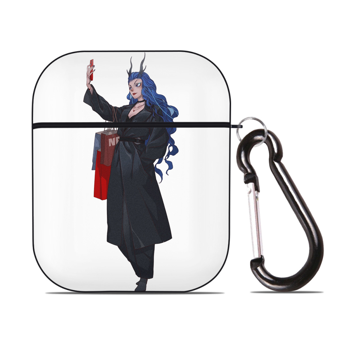（画像用） Ne Zha 2 ナタ 魔童の大暴れ AirPods 第2世代保護ケース ハードシェル ブラック 耐衝撃・防指紋・カラビナ付き