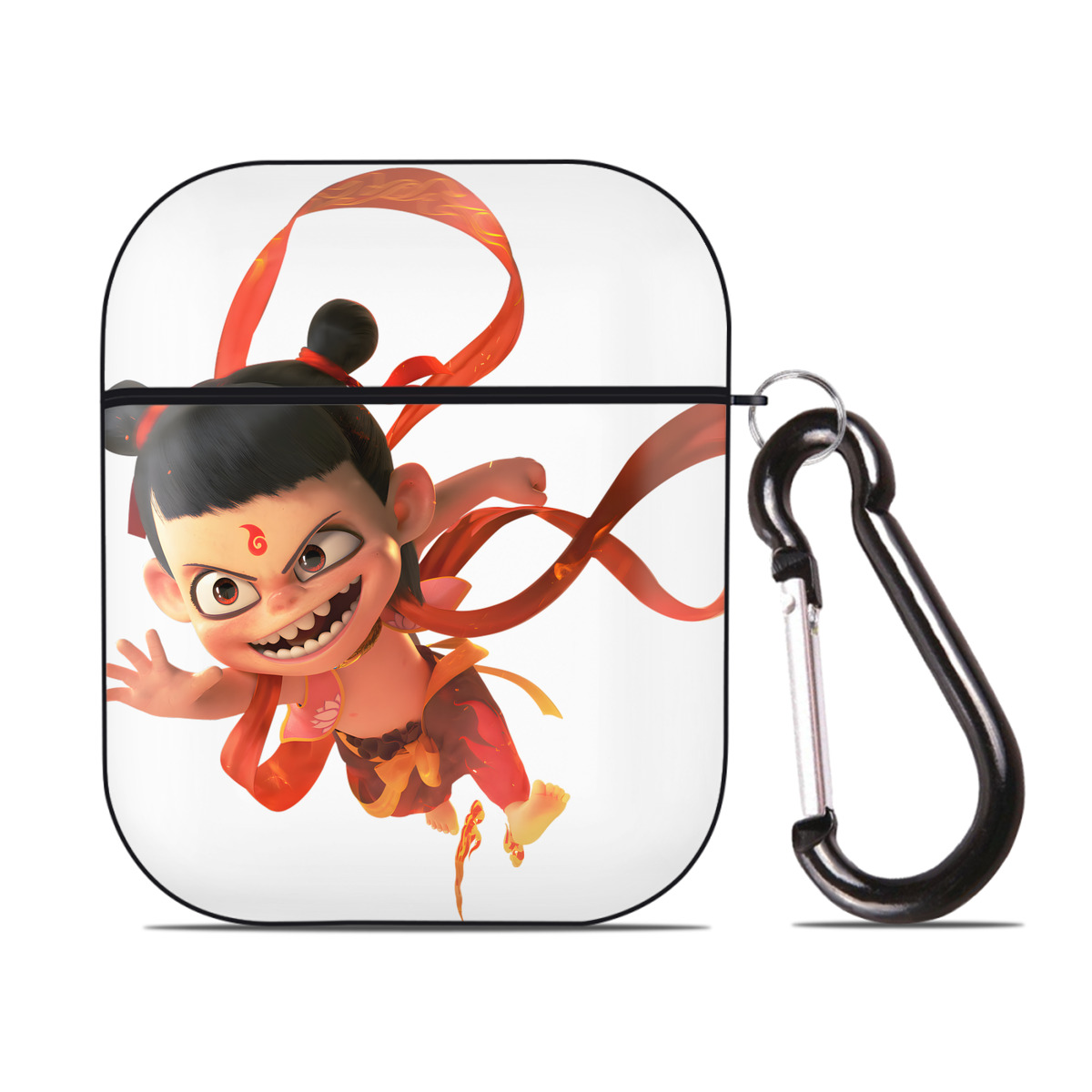 （画像用） Ne Zha 2 ナタ 魔童の大暴れ AirPods 第2世代保護ケース ハードシェル ブラック 耐衝撃・防指紋・カラビナ付き