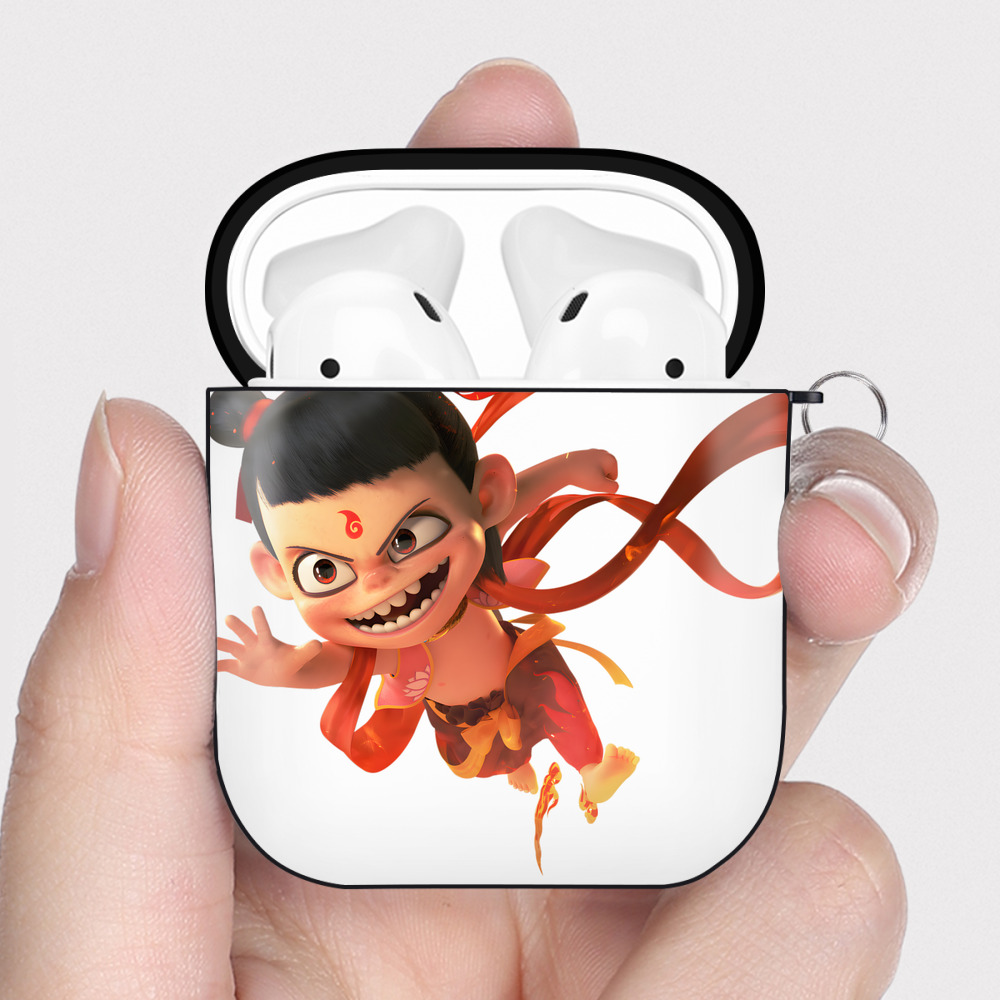 （画像用） Ne Zha 2 ナタ 魔童の大暴れ AirPods 第2世代保護ケース ハードシェル ブラック 耐衝撃・防指紋・カラビナ付き