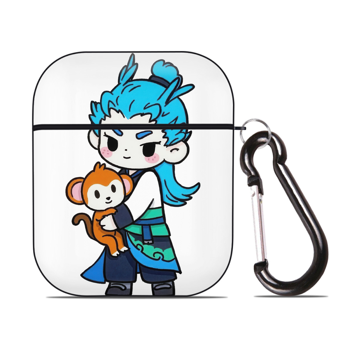 （画像用） Ne Zha 2 ナタ 魔童の大暴れ AirPods 第2世代保護ケース ハードシェル ブラック 耐衝撃・防指紋・カラビナ付き