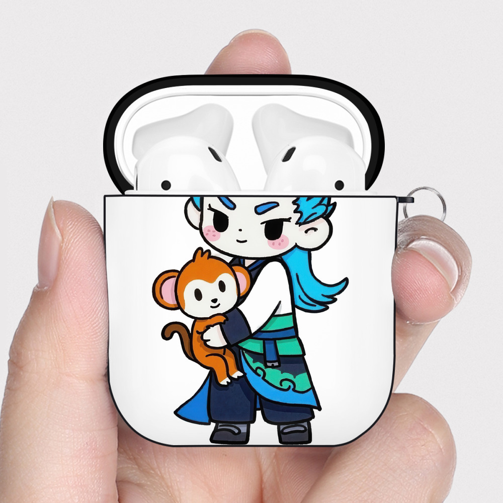（画像用） Ne Zha 2 ナタ 魔童の大暴れ AirPods 第2世代保護ケース ハードシェル ブラック 耐衝撃・防指紋・カラビナ付き
