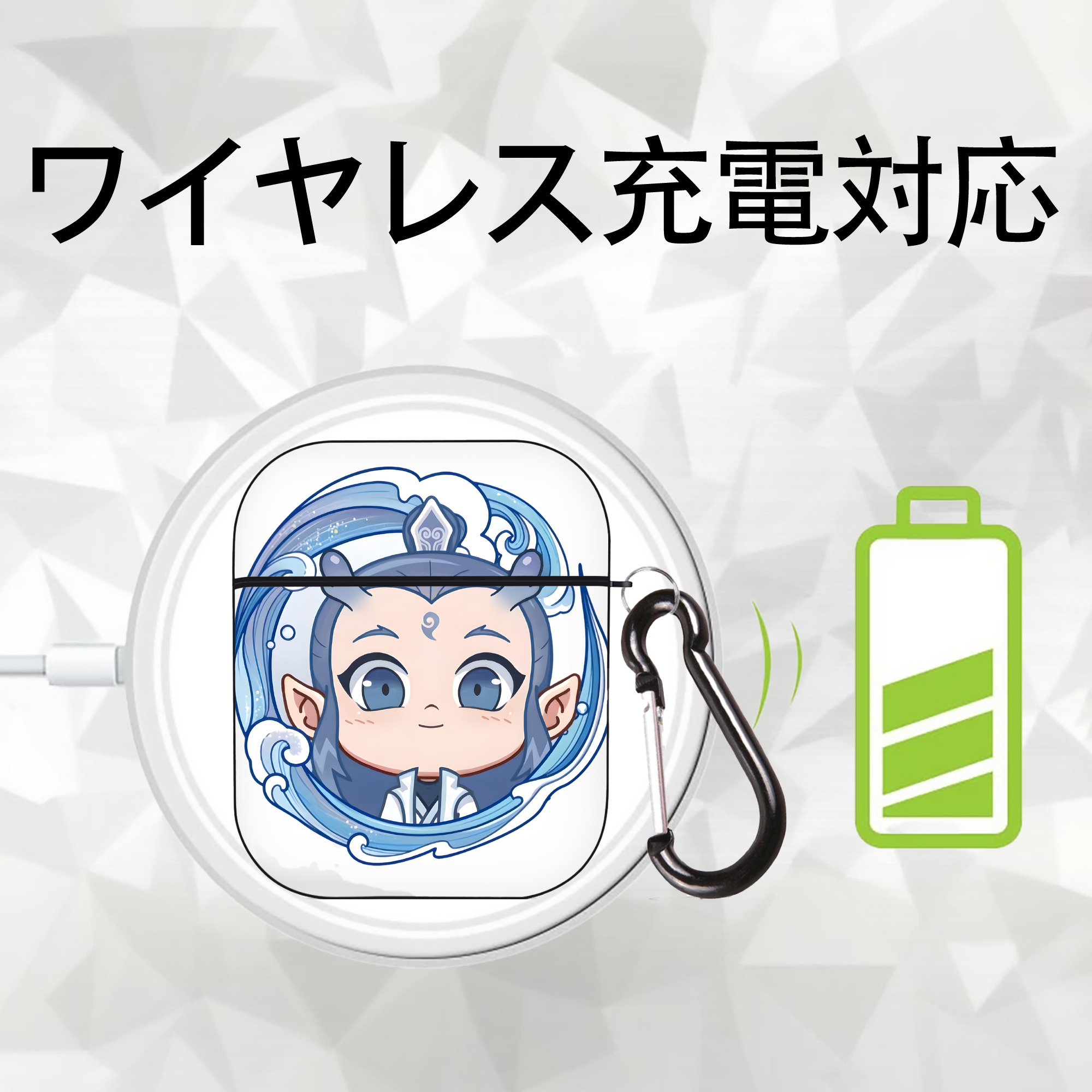 Ne Zha 2 ナタ 魔童の大暴れ AirPods 第2世代保護ケース ハードシェル ブラック 耐衝撃・防指紋・カラビナ付き