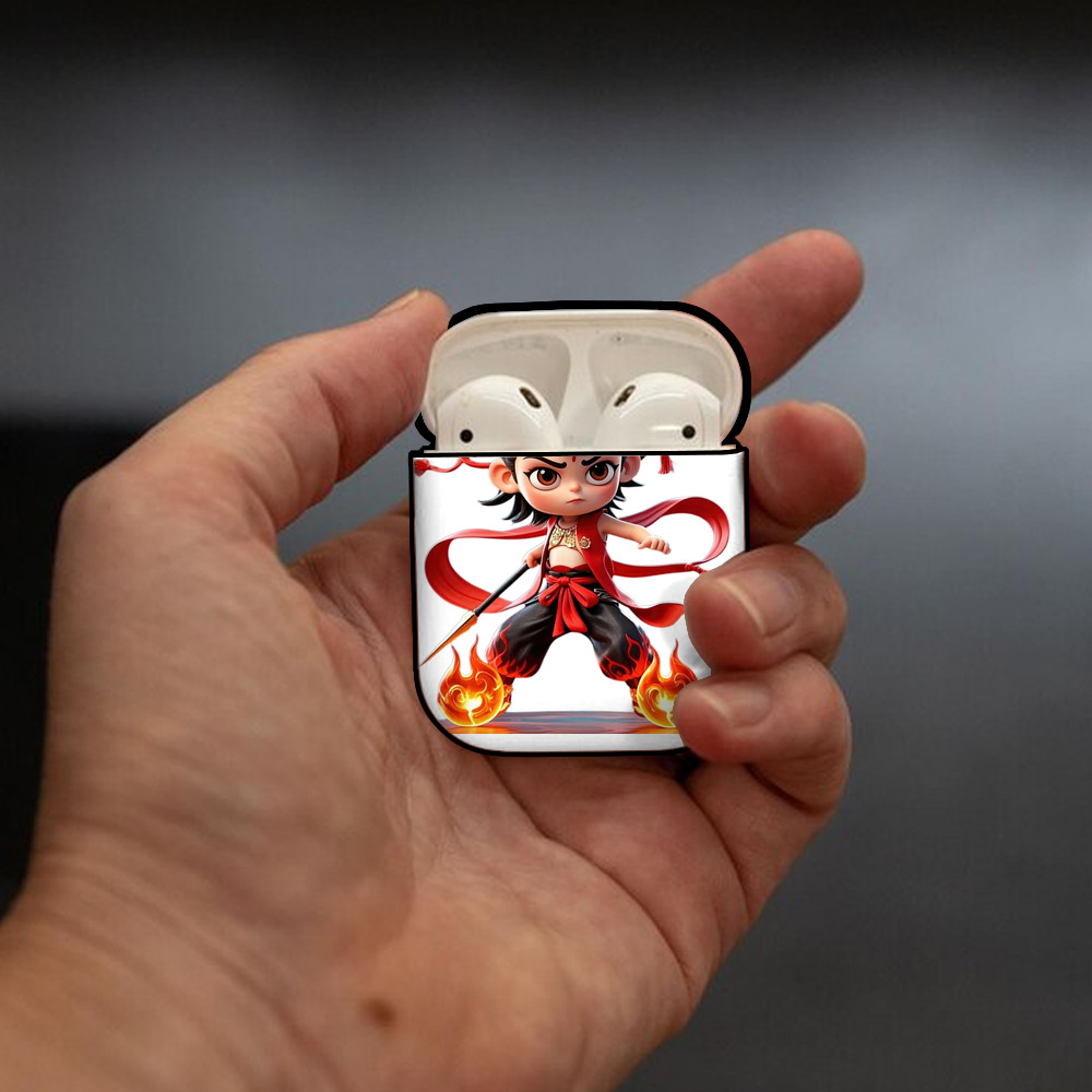 Ne Zha 2 ナタ 魔童の大暴れ AirPods 第2世代保護ケース ハードシェル ブラック 耐衝撃・防指紋・カラビナ付き