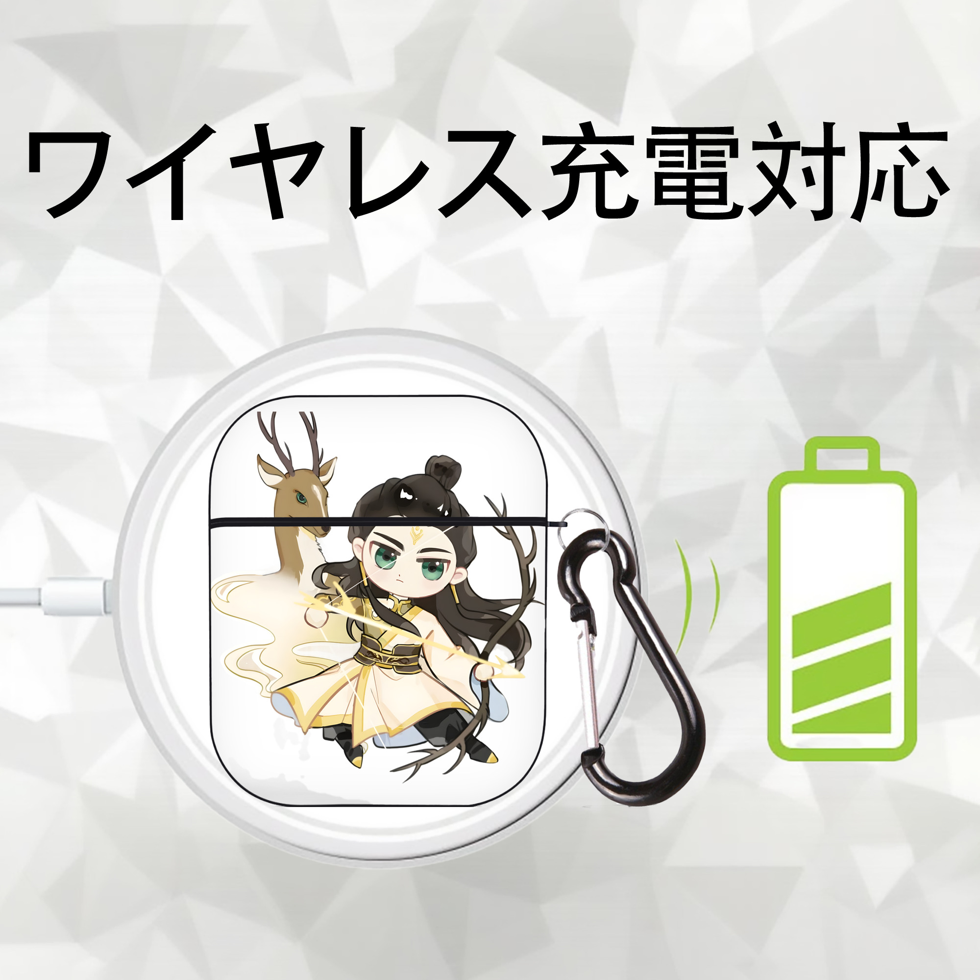 Ne Zha 2 ナタ 魔童の大暴れ AirPods 第2世代保護ケース ハードシェル ブラック 耐衝撃・防指紋・カラビナ付き