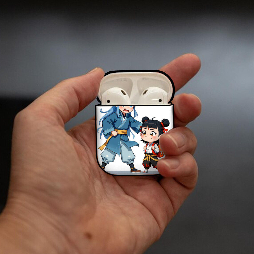 Ne Zha 2 ナタ 魔童の大暴れ AirPods 第2世代保護ケース ハードシェル ブラック 耐衝撃・防指紋・カラビナ付き