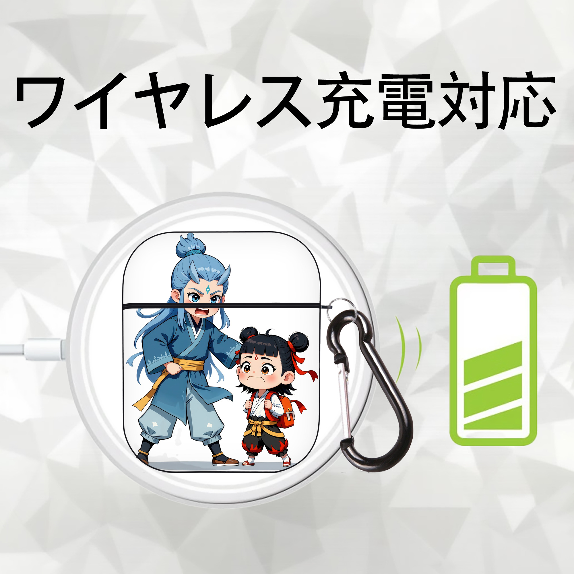 Ne Zha 2 ナタ 魔童の大暴れ AirPods 第2世代保護ケース ハードシェル ブラック 耐衝撃・防指紋・カラビナ付き