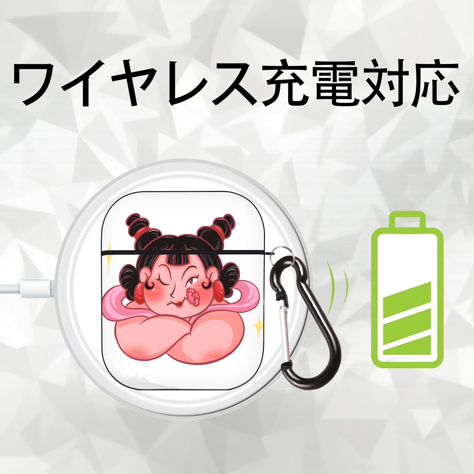 Ne Zha 2 ナタ 魔童の大暴れ AirPods 第2世代保護ケース ハードシェル ブラック 耐衝撃・防指紋・カラビナ付き