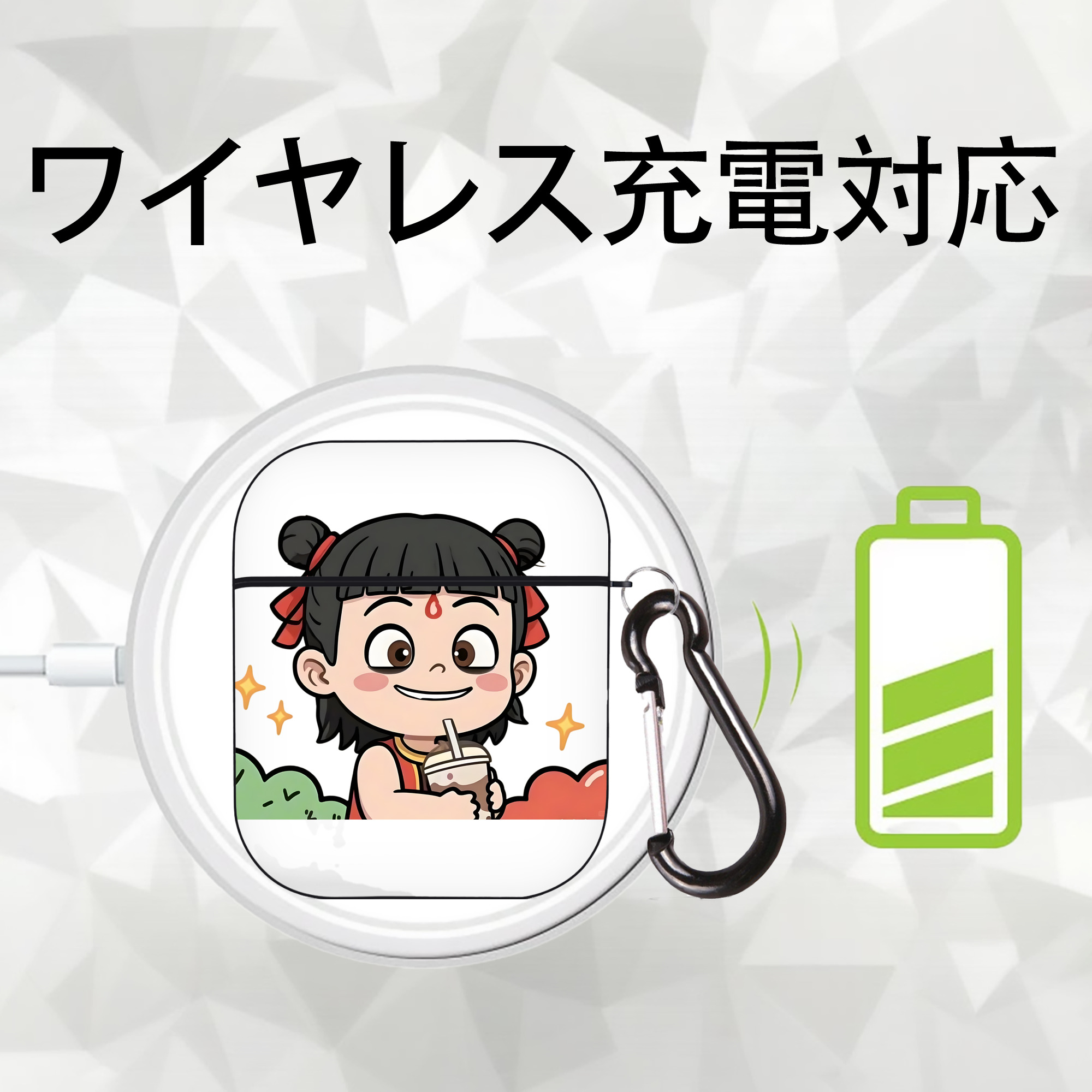 Ne Zha 2 ナタ 魔童の大暴れ AirPods 第2世代保護ケース ハードシェル ブラック 耐衝撃・防指紋・カラビナ付き