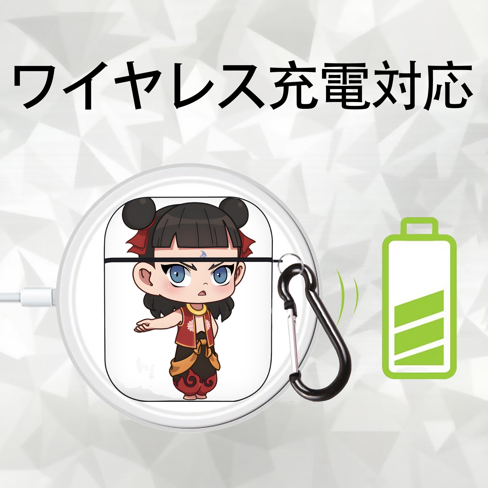 Ne Zha 2 ナタ 魔童の大暴れ AirPods 第2世代保護ケース ハードシェル ブラック 耐衝撃・防指紋・カラビナ付き