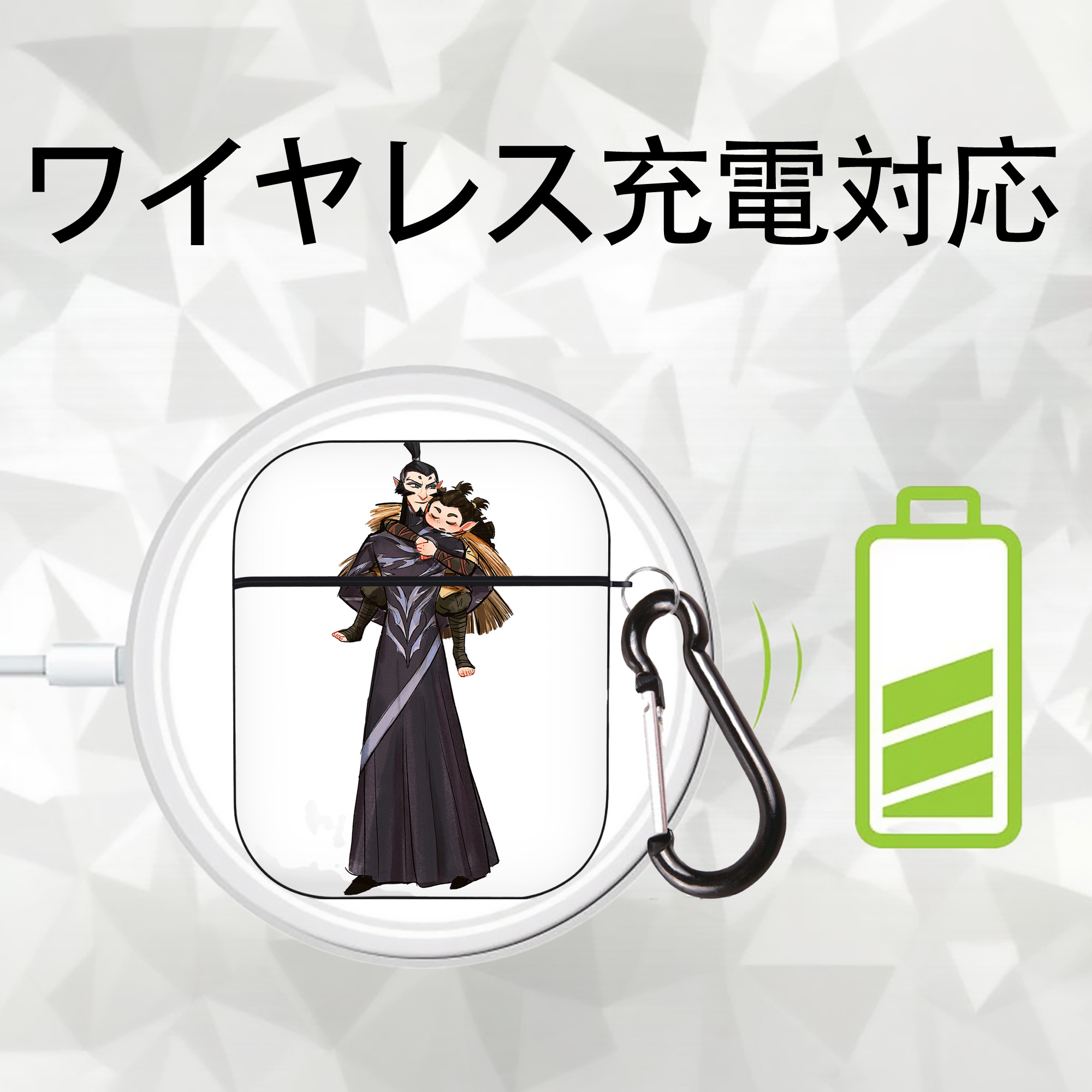 Ne Zha 2 ナタ 魔童の大暴れ AirPods 第2世代保護ケース ハードシェル ブラック 耐衝撃・防指紋・カラビナ付き