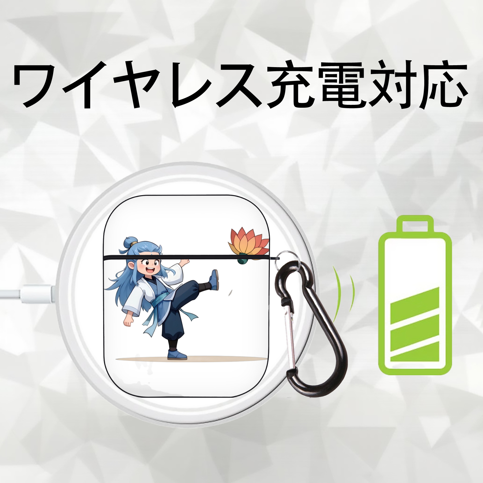 Ne Zha 2 ナタ 魔童の大暴れ AirPods 第2世代保護ケース ハードシェル ブラック 耐衝撃・防指紋・カラビナ付き