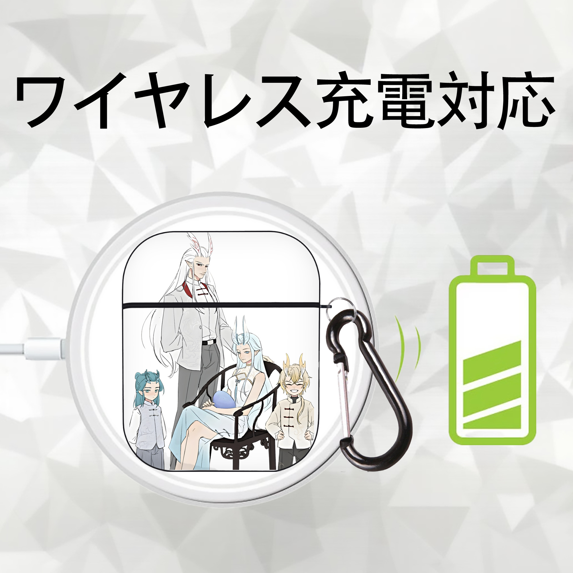Ne Zha 2 ナタ 魔童の大暴れ AirPods 第2世代保護ケース ハードシェル ブラック 耐衝撃・防指紋・カラビナ付き