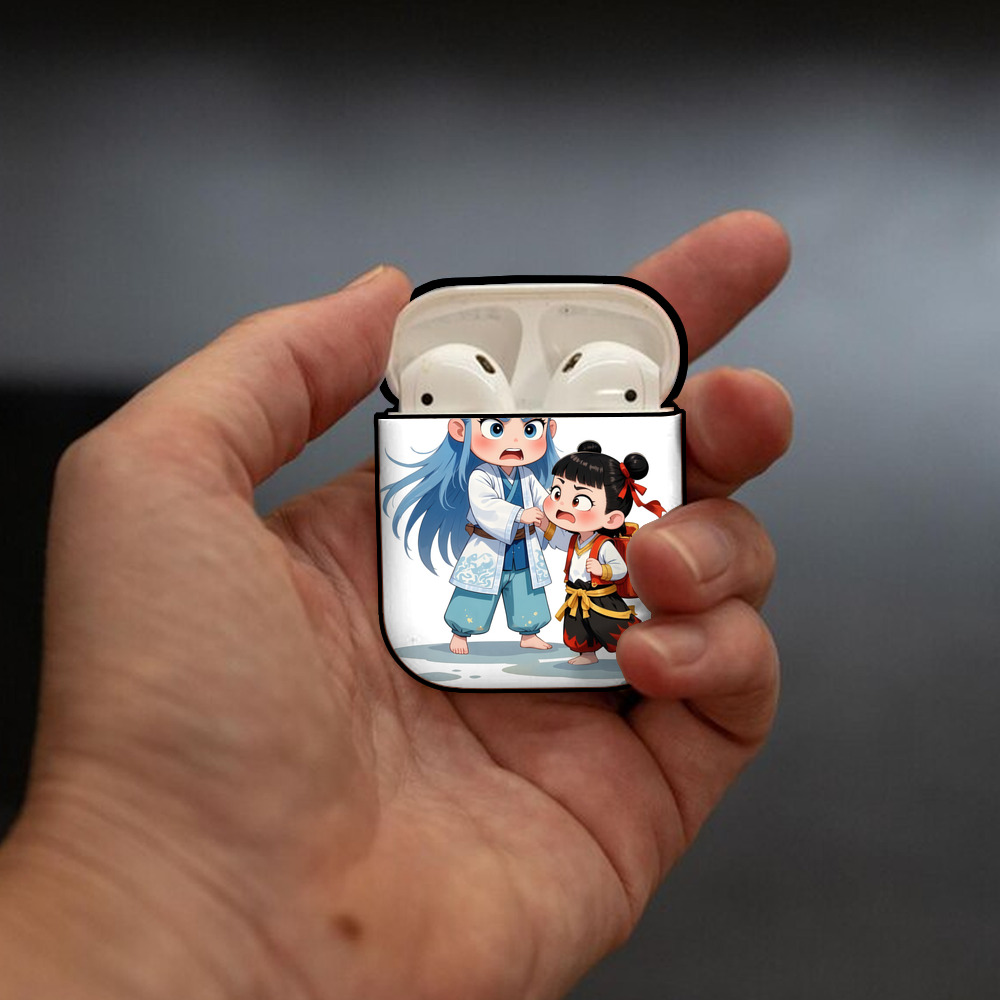 Ne Zha 2 ナタ 魔童の大暴れ AirPods 第2世代保護ケース ハードシェル ブラック 耐衝撃・防指紋・カラビナ付き