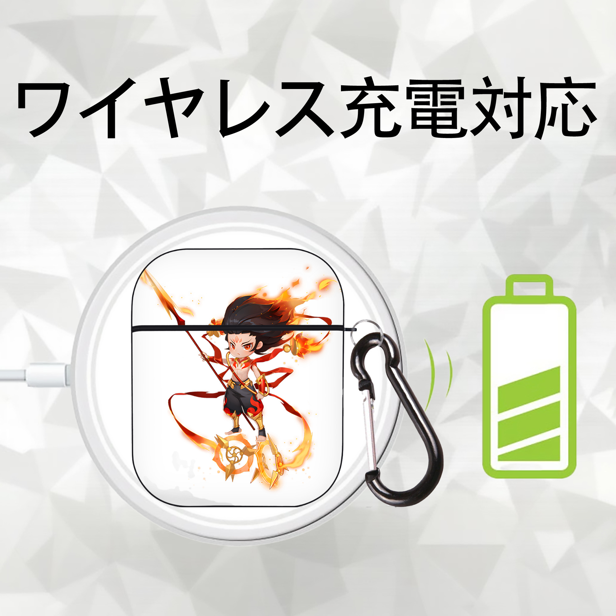 Ne Zha 2 ナタ 魔童の大暴れ AirPods 第2世代保護ケース ハードシェル ブラック 耐衝撃・防指紋・カラビナ付き