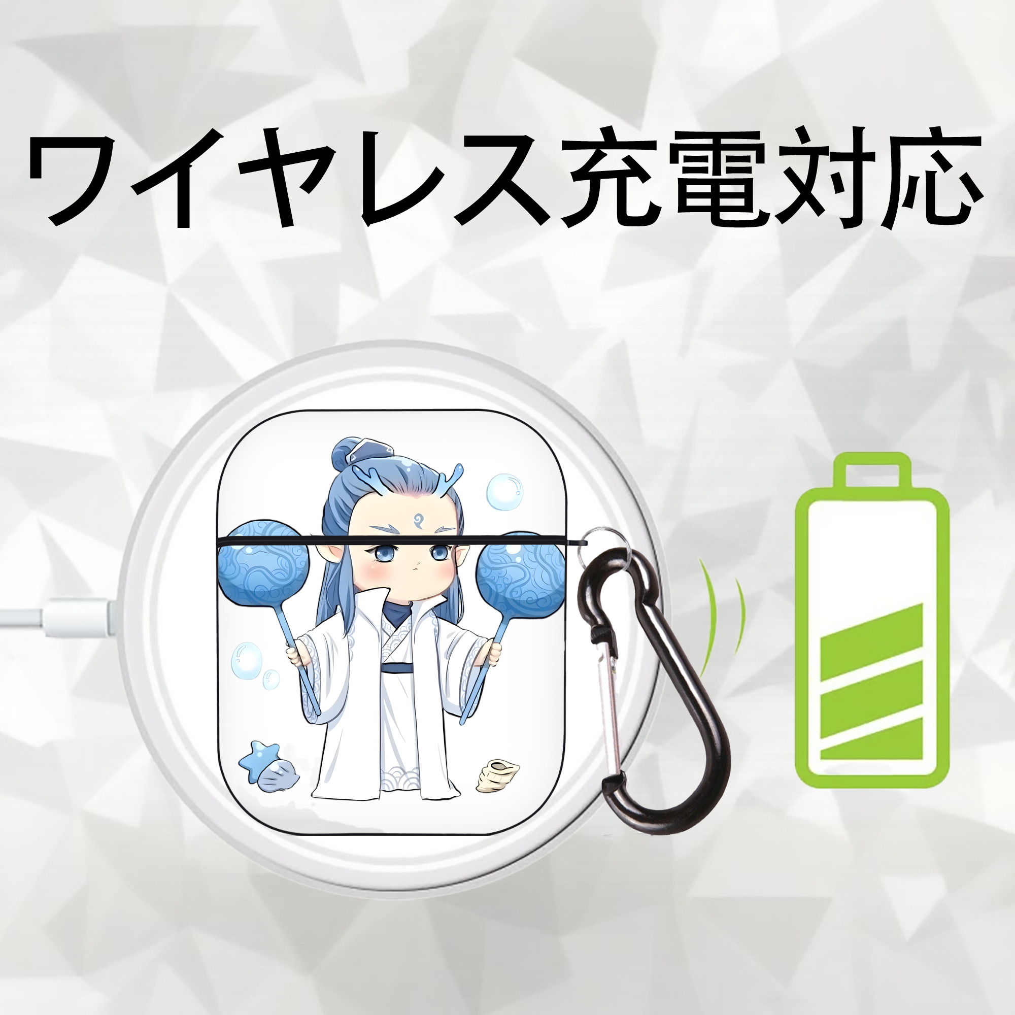 Ne Zha 2 ナタ 魔童の大暴れ AirPods 第2世代保護ケース ハードシェル ブラック 耐衝撃・防指紋・カラビナ付き