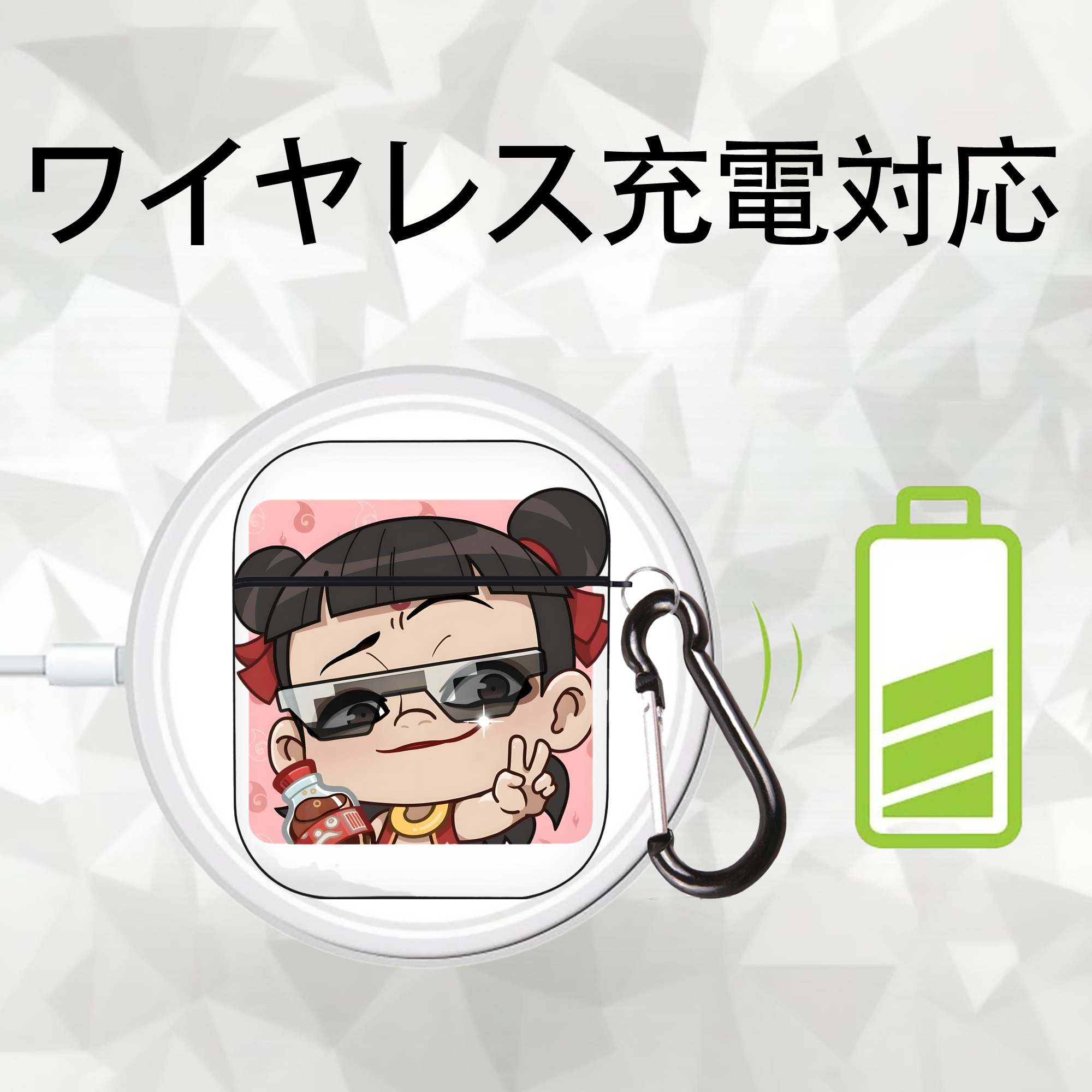 Ne Zha 2 ナタ 魔童の大暴れ AirPods 第2世代保護ケース ハードシェル ブラック 耐衝撃・防指紋・カラビナ付き