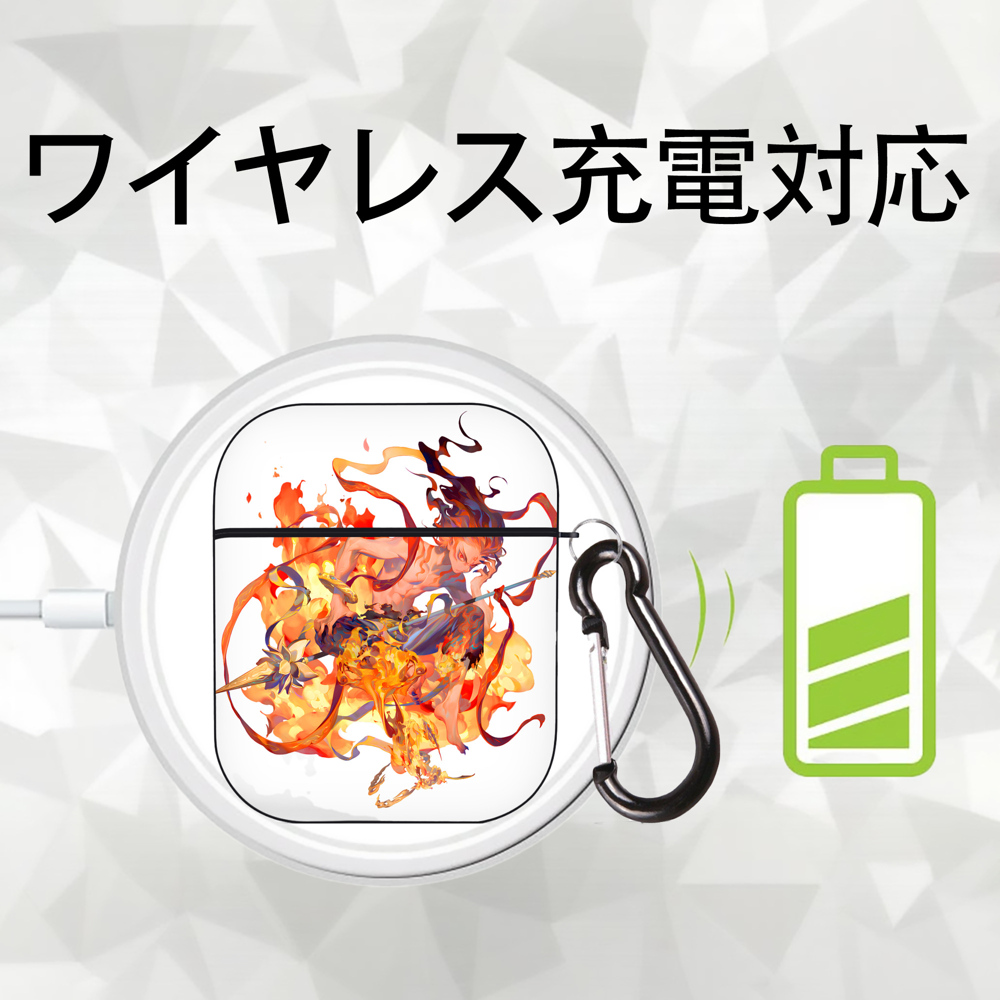 Ne Zha 2 ナタ 魔童の大暴れ AirPods 第2世代保護ケース ハードシェル ブラック 耐衝撃・防指紋・カラビナ付き