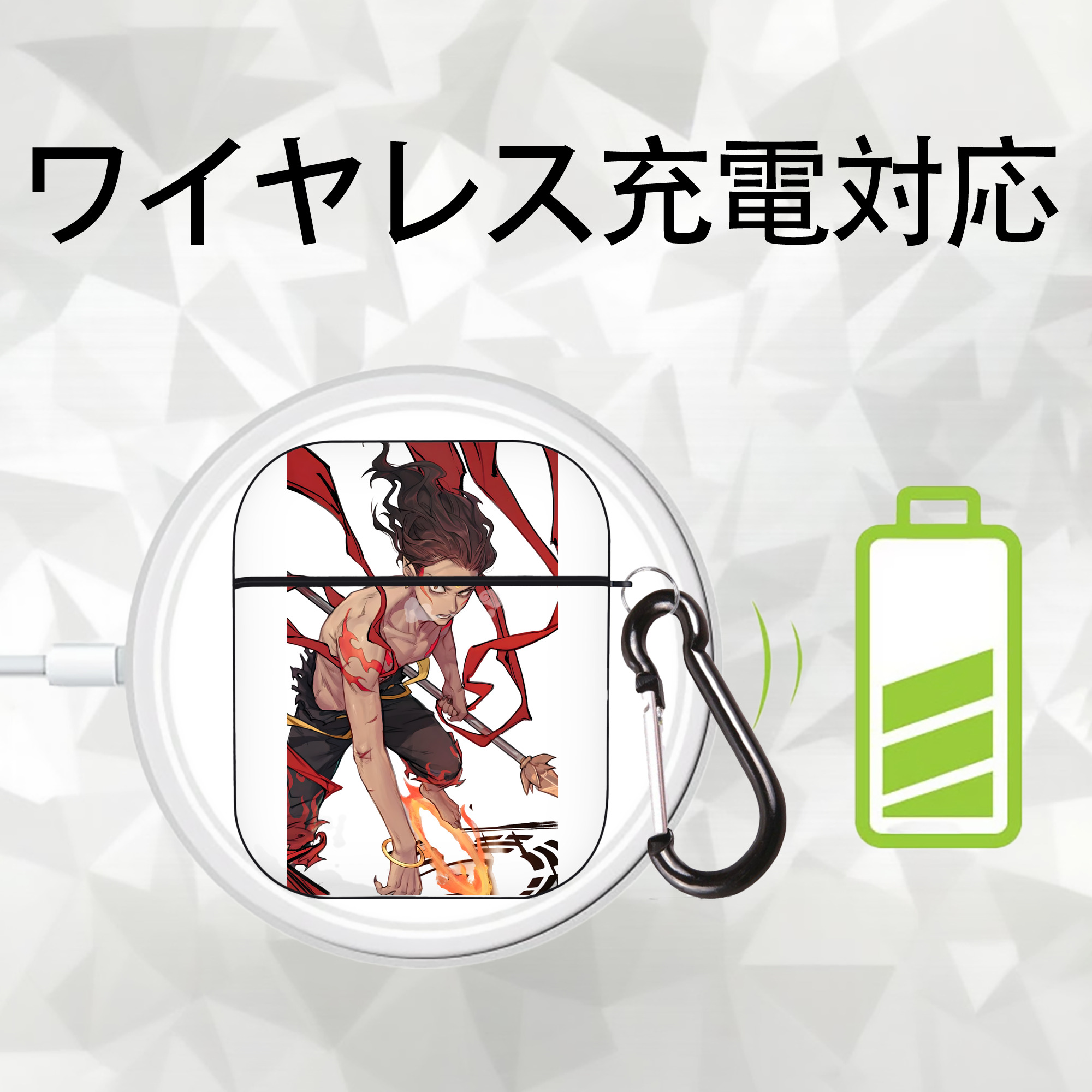 Ne Zha 2 ナタ 魔童の大暴れ AirPods 第2世代保護ケース ハードシェル ブラック 耐衝撃・防指紋・カラビナ付き