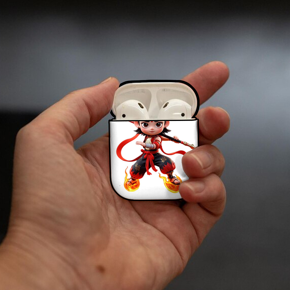 Ne Zha 2 ナタ 魔童の大暴れ AirPods 第2世代保護ケース ハードシェル ブラック 耐衝撃・防指紋・カラビナ付き