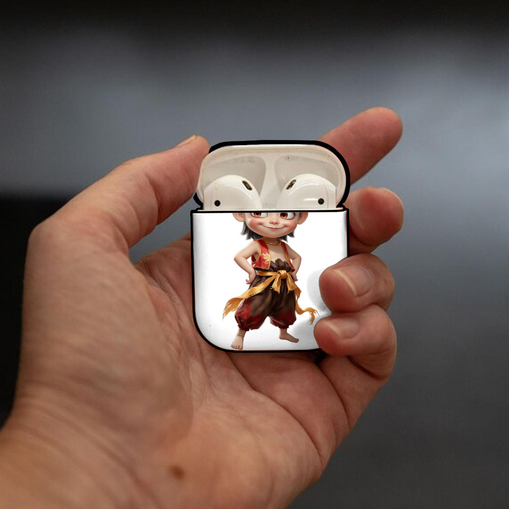 Ne Zha 2 ナタ 魔童の大暴れ AirPods 第2世代保護ケース ハードシェル ブラック 耐衝撃・防指紋・カラビナ付き